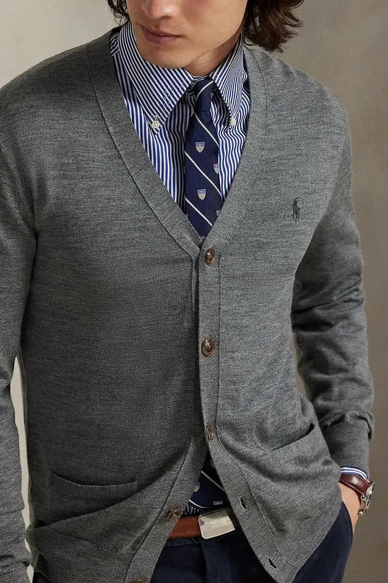 cardigan in lana RWS-Longsleeve colore blu navy 710946144 Grigio miniatura 4