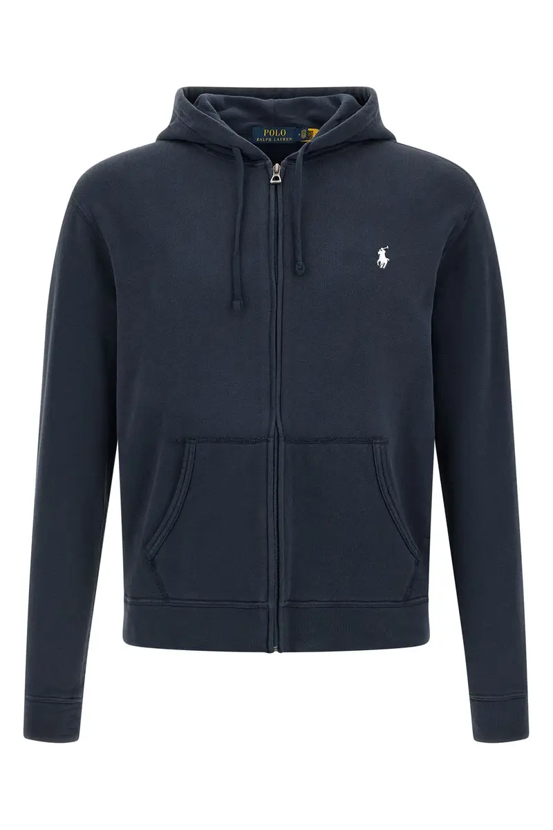 Felpa Con Cappuccio Cotone Loopback Blu