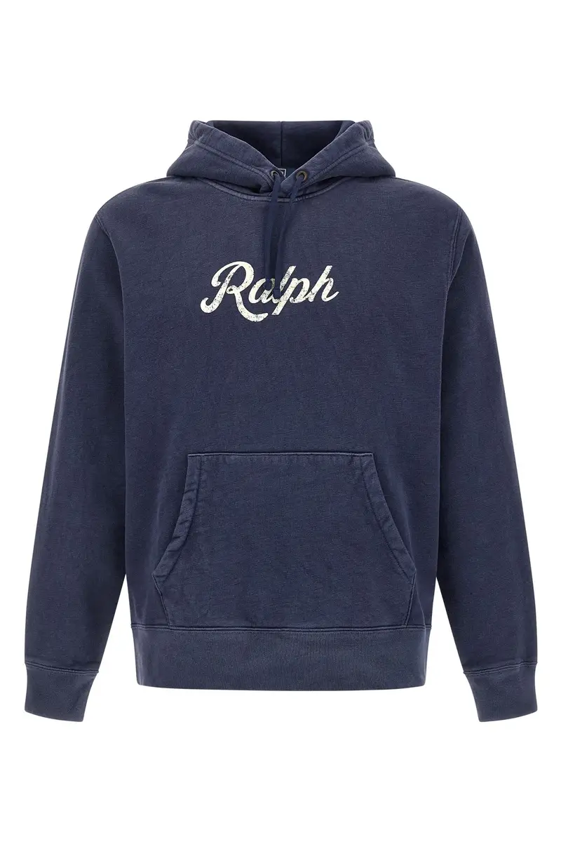 Felpa Con Cappuccio Stampa Vintage Blu