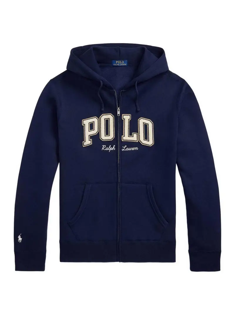 Felpa Con Logo Ricamato E Zip Blu
