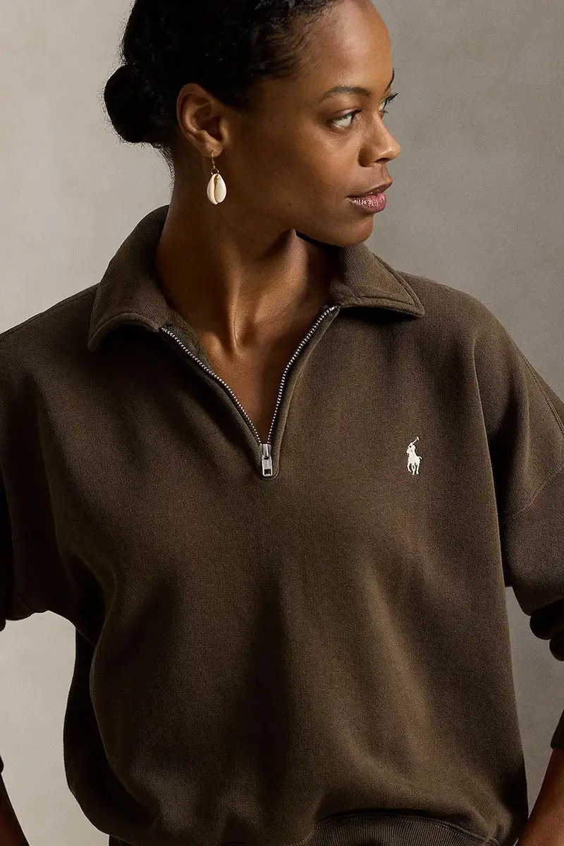 felpa donna colore marrone con applicazione 211B18685 miniatura 4