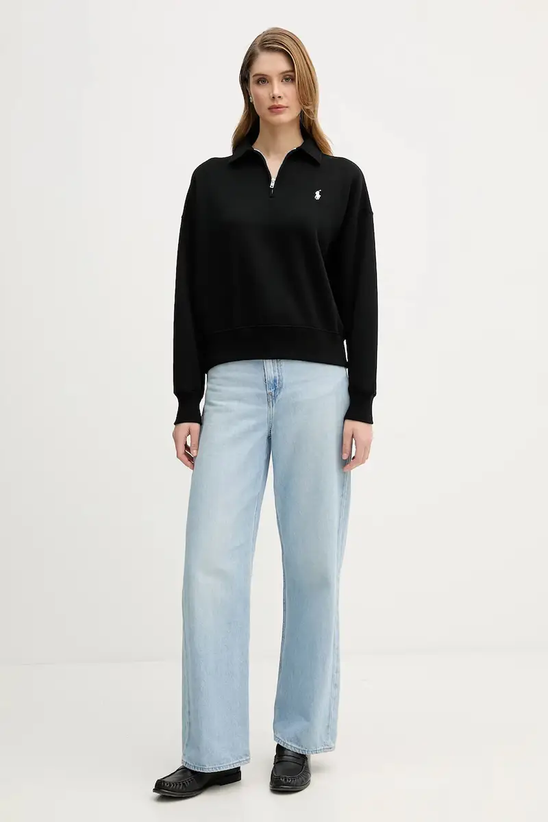 felpa donna colore nero con applicazione 211B18685 miniatura 2