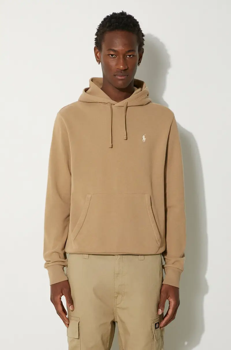 felpa in cotone uomo colore beige con cappuccio 710916690