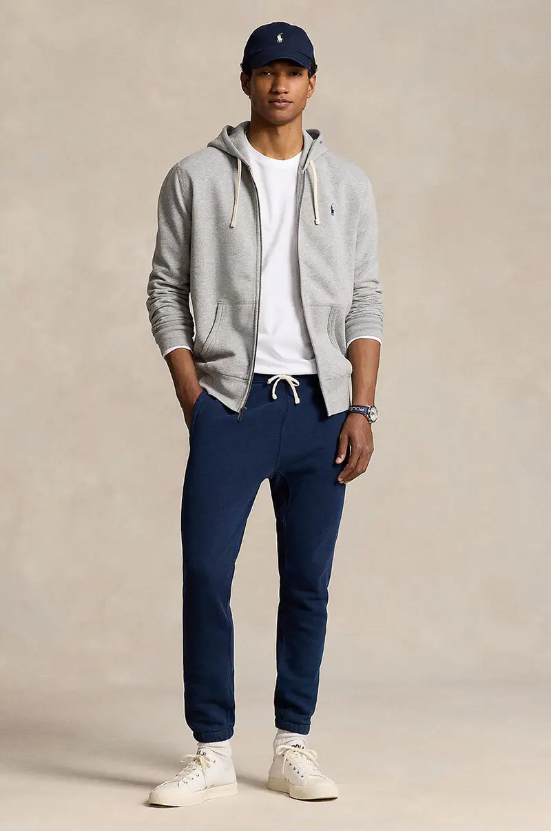 felpa RL Fleece Longsleeve uomo colore grigio con cappuccio 710813297 miniatura 3