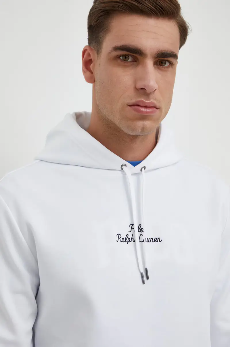 felpa uomo colore bianco con cappuccio con applicazione miniatura 3