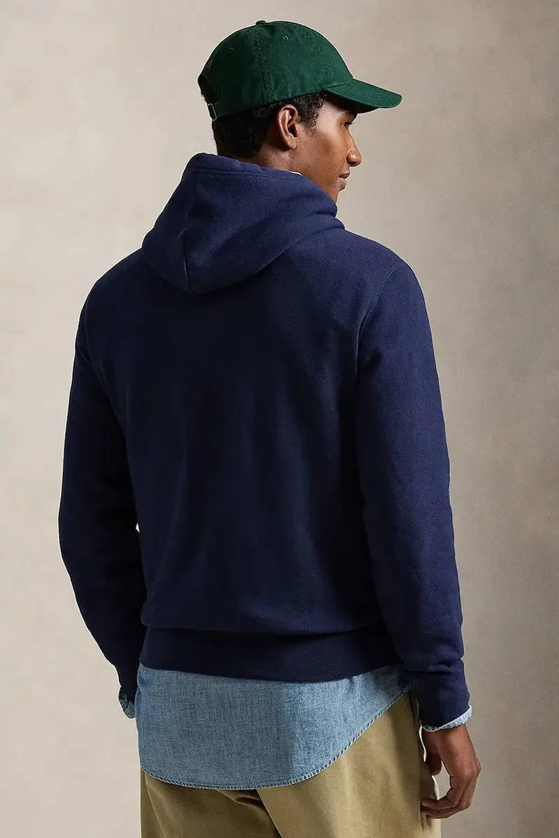 felpa uomo colore blu navy con cappuccio con applicazione 710P04872 miniatura 2