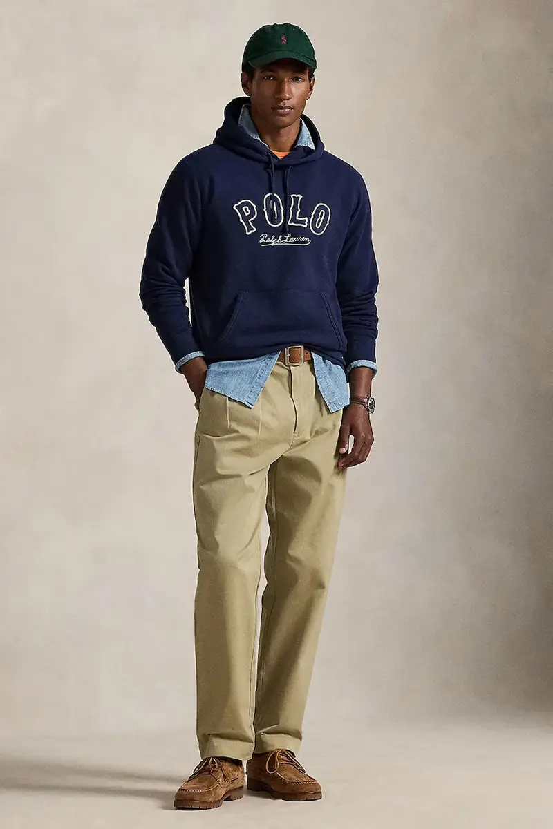 felpa uomo colore blu navy con cappuccio con applicazione 710P04872 miniatura 3