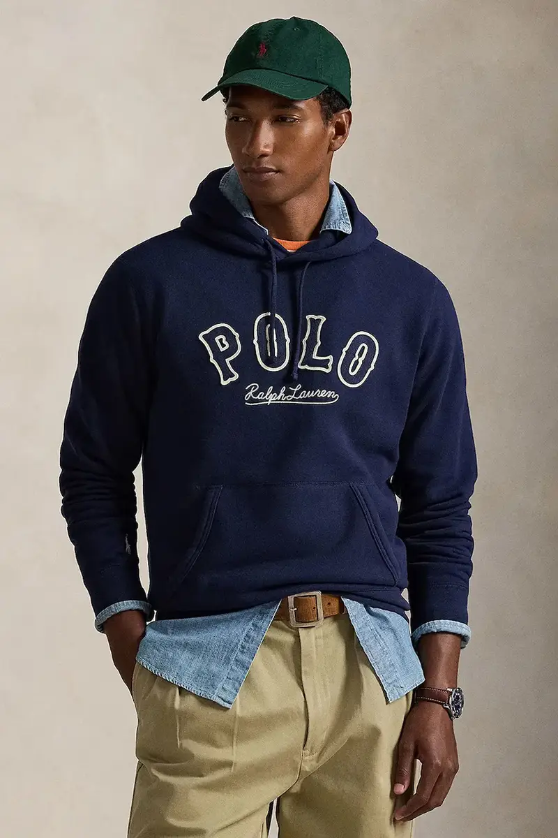 felpa uomo colore blu navy con cappuccio con applicazione 710P04872