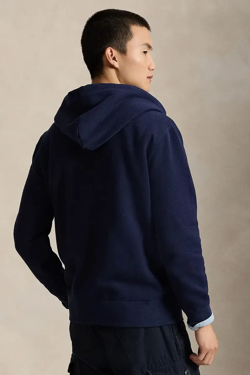 felpa uomo colore blu navy con cappuccio con applicazione 710P04874 miniatura 2