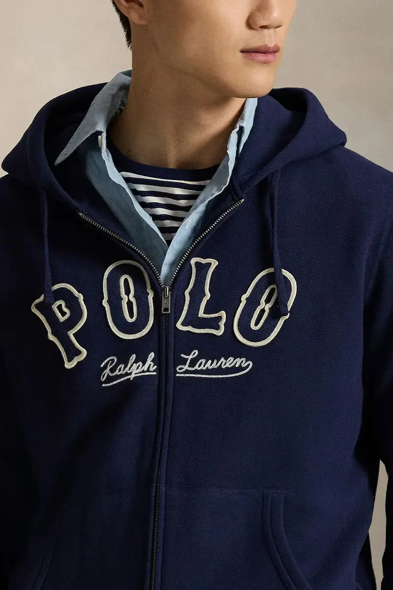 felpa uomo colore blu navy con cappuccio con applicazione 710P04874 miniatura 4