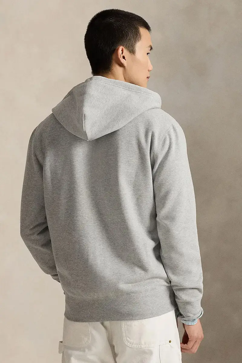 felpa uomo colore grigio con cappuccio con applicazione 710P04874 miniatura 2