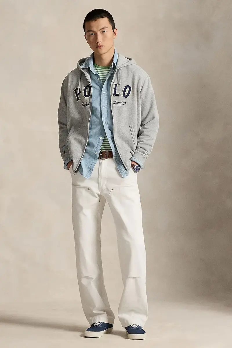 felpa uomo colore grigio con cappuccio con applicazione 710P04874 miniatura 3