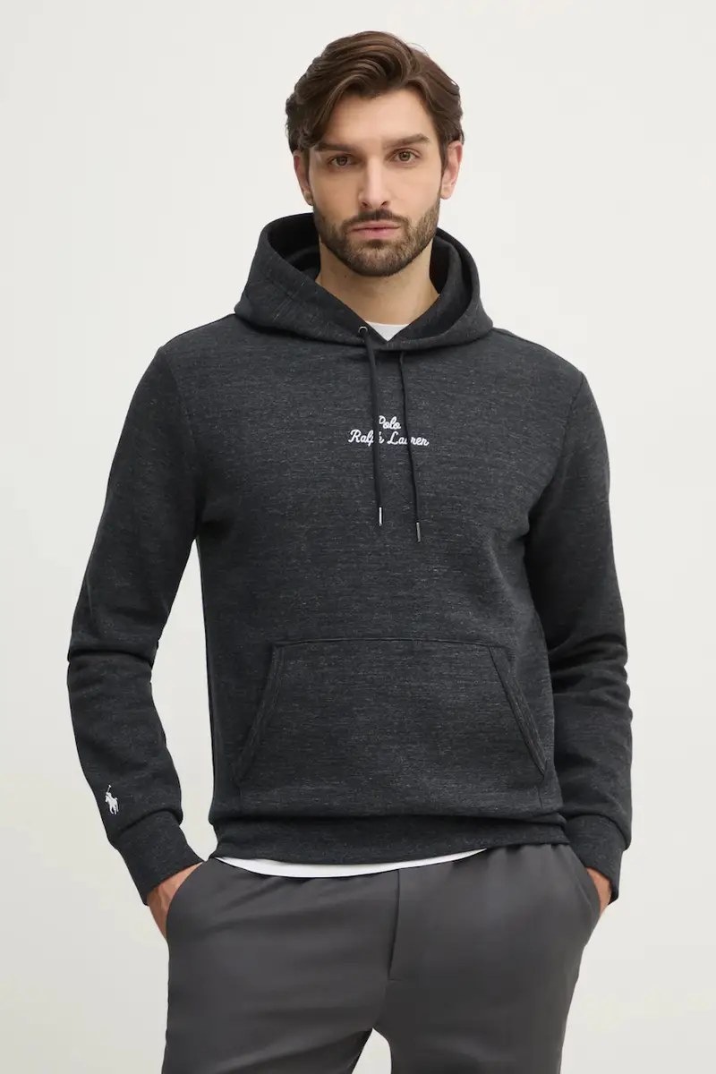 felpa uomo colore nero con cappuccio con applicazione 710936586 Grigio