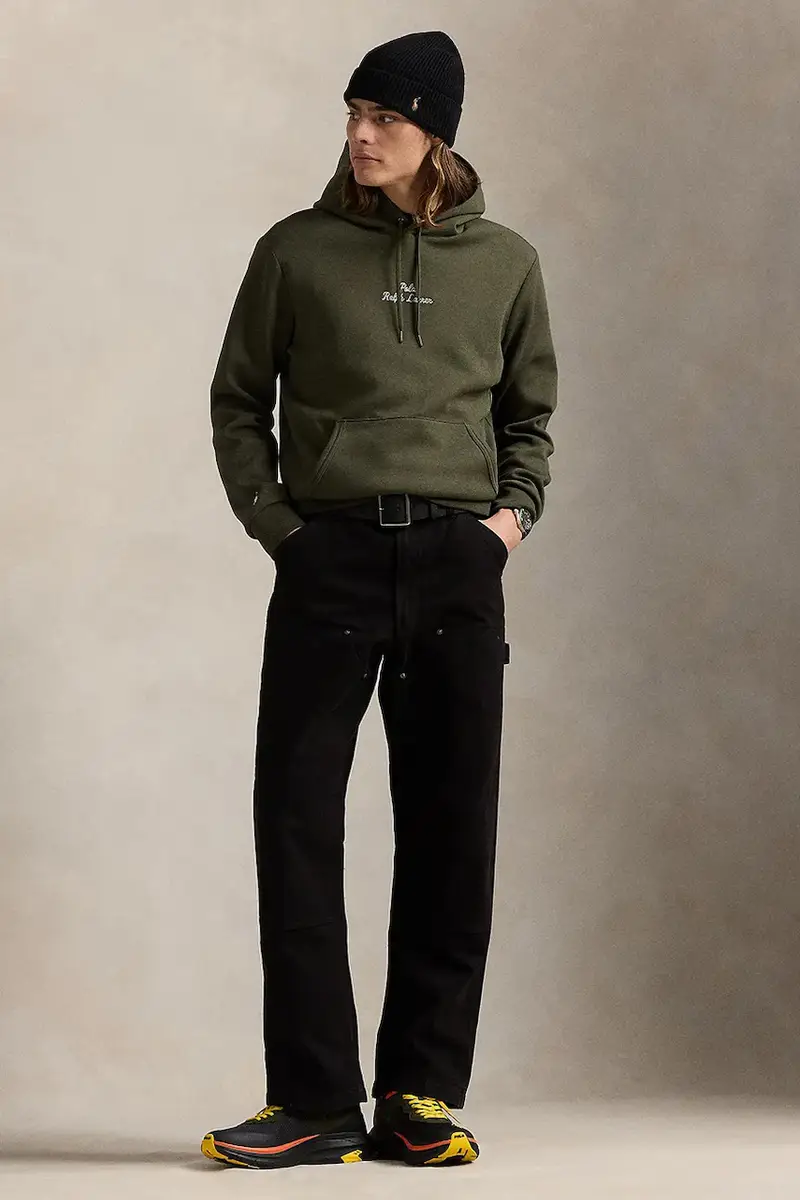 felpa uomo colore nero con cappuccio con applicazione 710936586 Verde miniatura 3