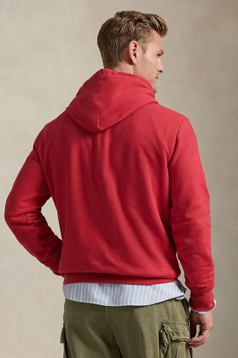 felpa uomo colore rosa con cappuccio con applicazione 710P04872 Rosso miniatura 2