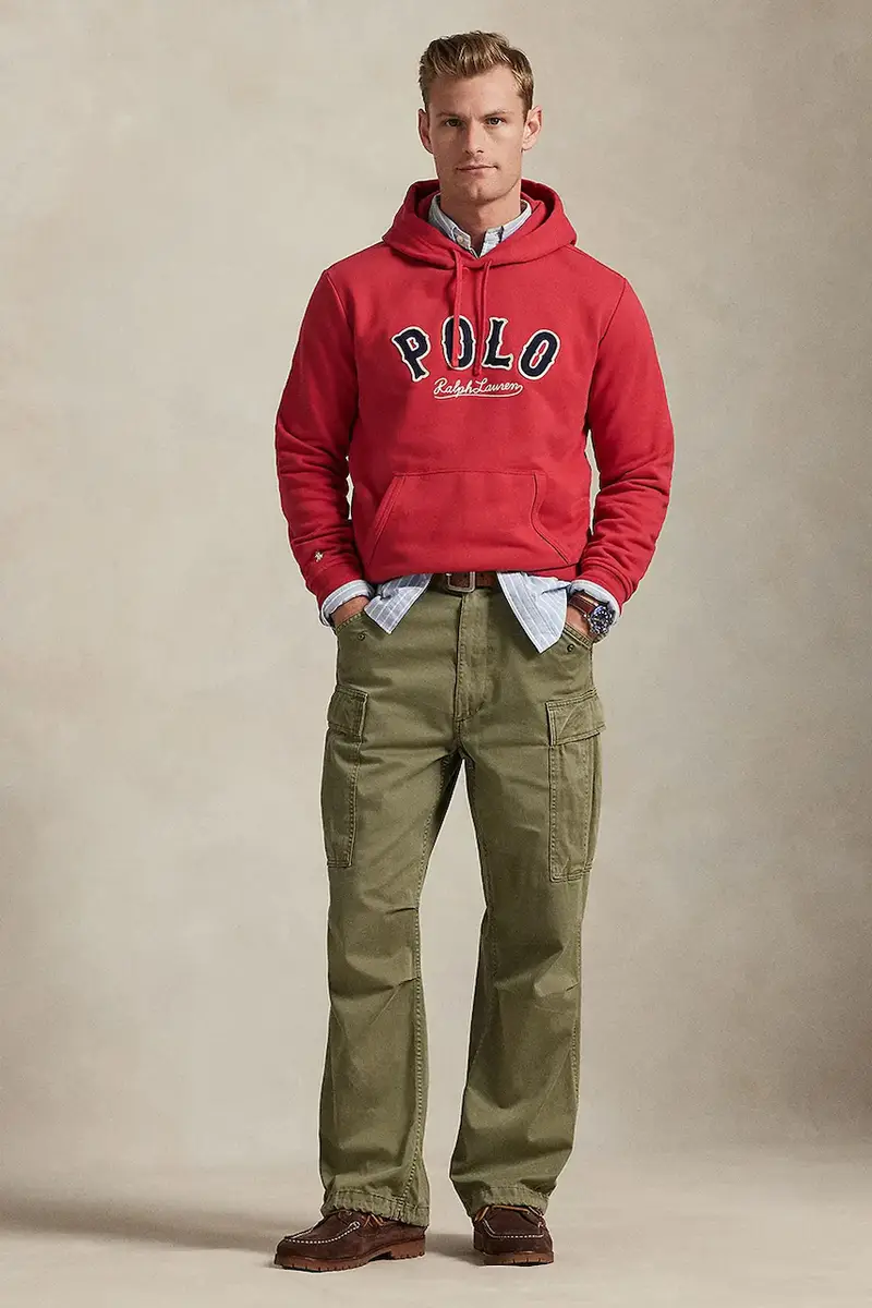 felpa uomo colore rosa con cappuccio con applicazione 710P04872 Rosso miniatura 3