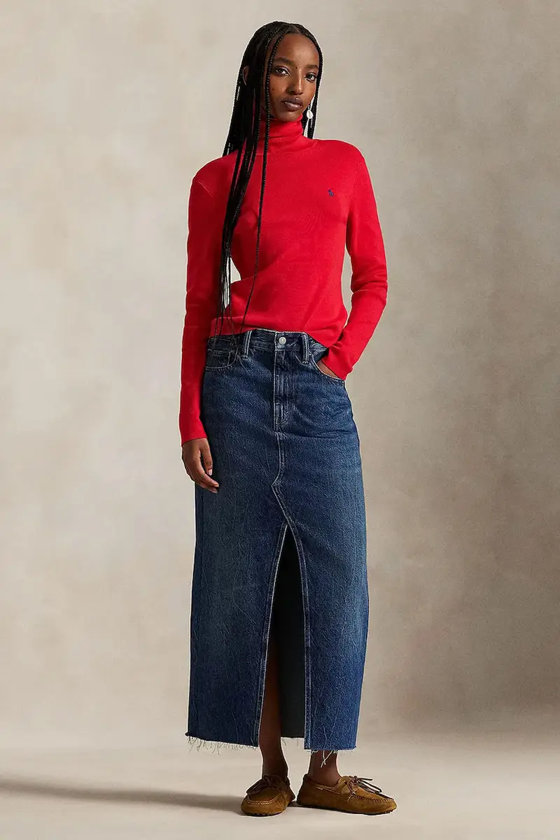 gonna di jeans colore blu navy 211A95501 miniatura 3