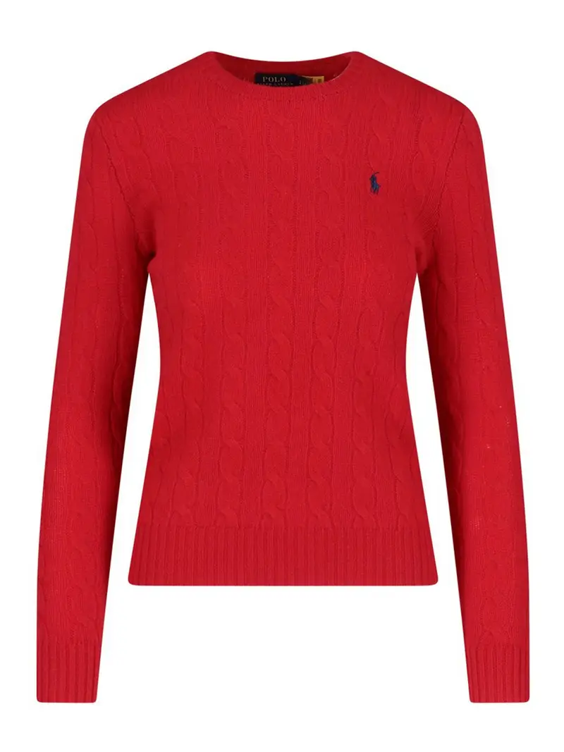 Maglione a trecce con logo Rosso