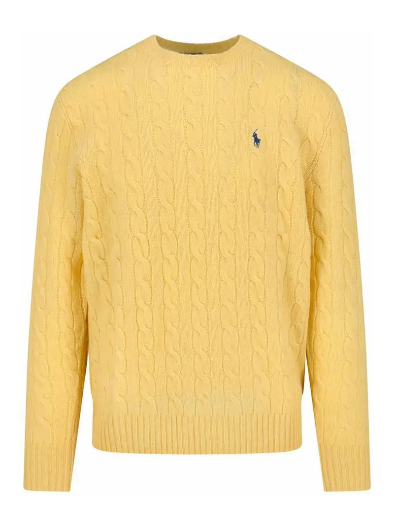 Maglione A Trecce Logo Giallo