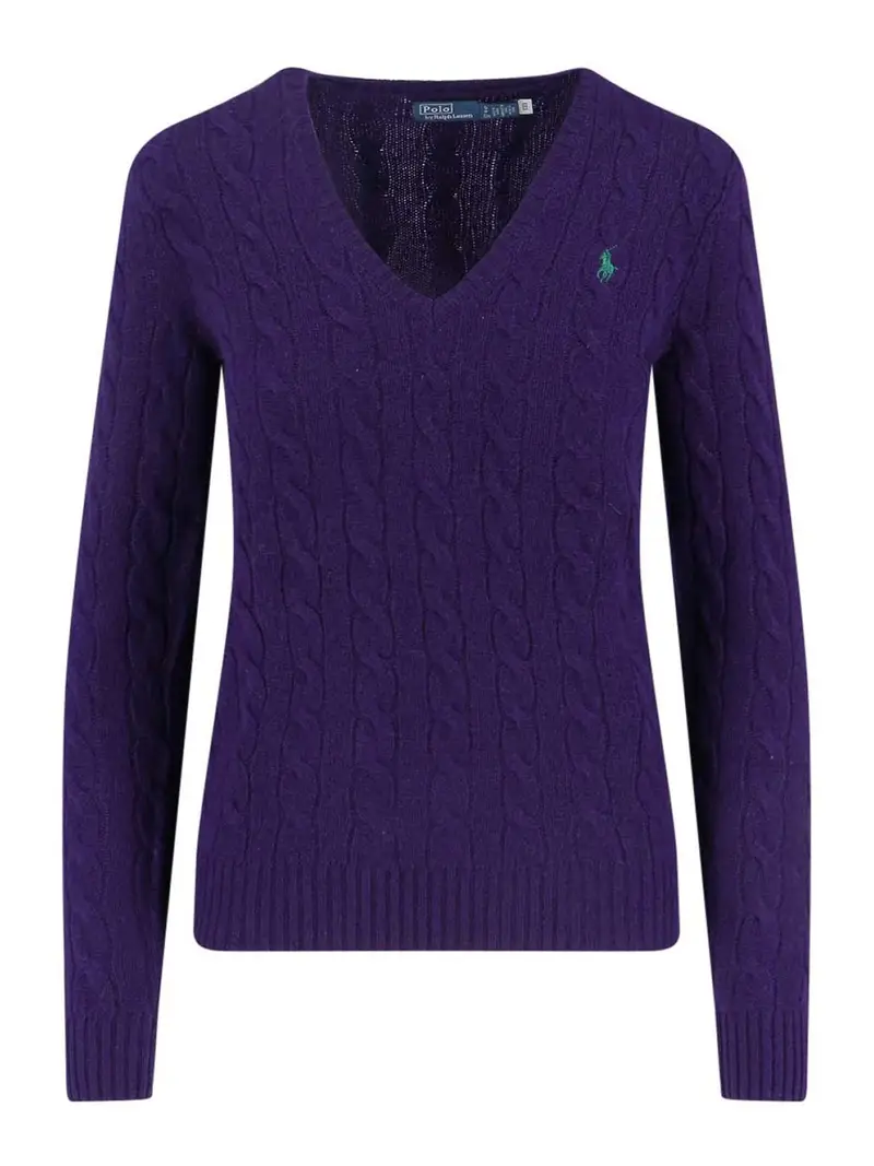 Maglione A Trecce Logo Viola