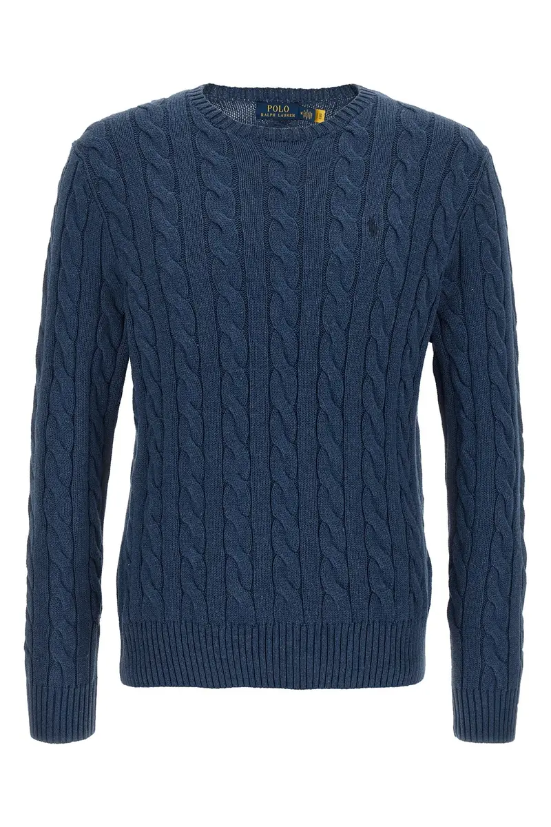 Maglione Cotone A Trecce Blu