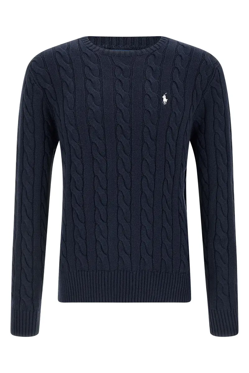 Maglione Cotone A Trecce Blu