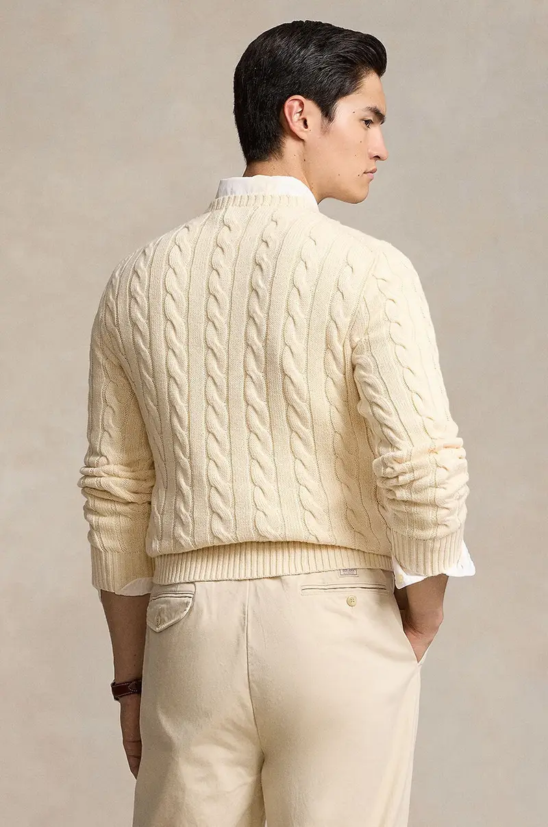 maglione in cotone colore beige miniatura 2