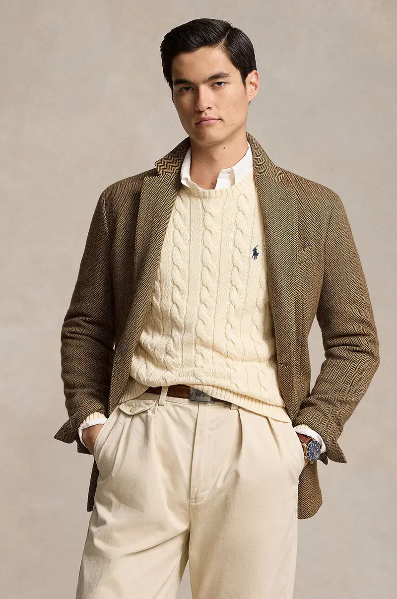 maglione in cotone colore beige miniatura 5