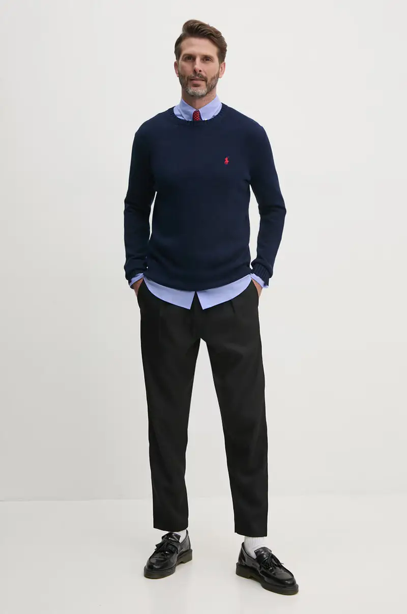 maglione in cotone colore blu navy miniatura 2