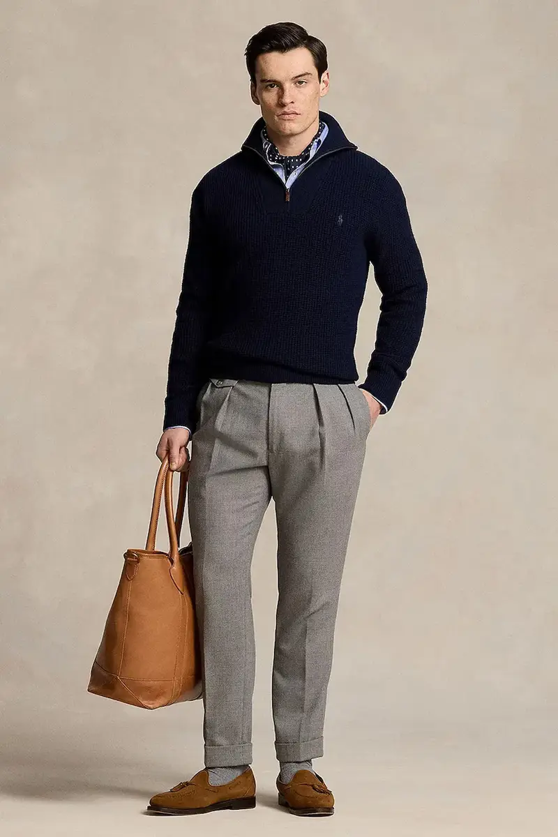 maglione in lana colore blu navy 710941101 miniatura 3