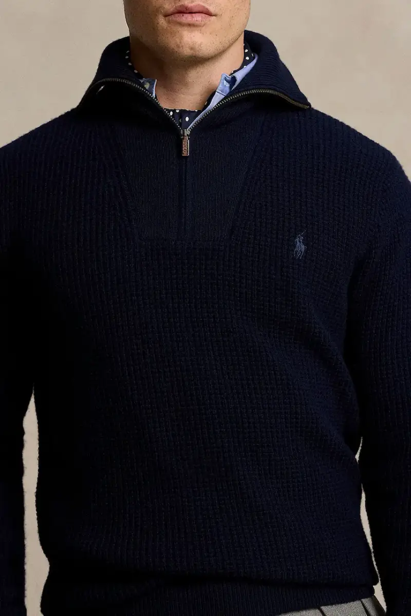 maglione in lana colore blu navy 710941101 miniatura 4