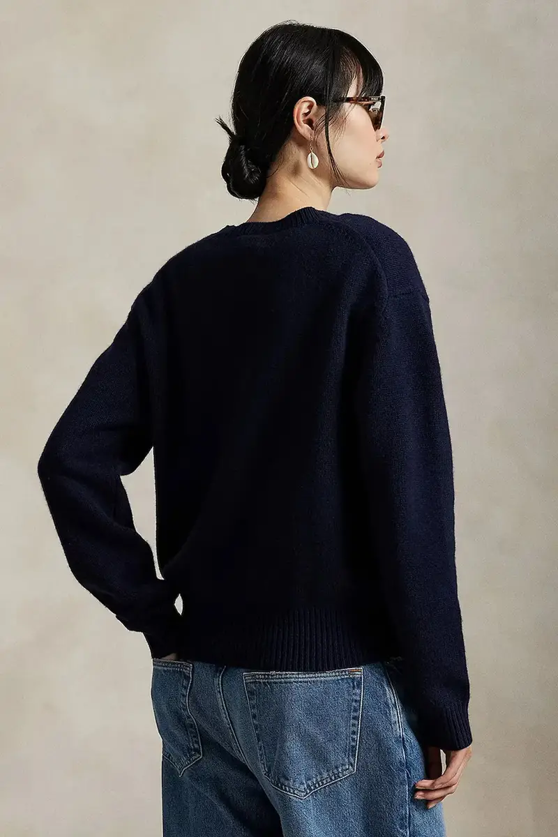 maglione in lana donna colore blu navy 211972139 miniatura 2