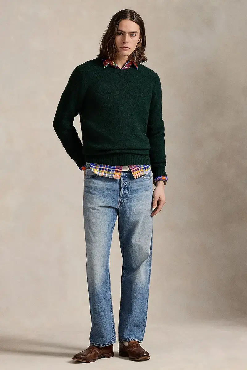 maglione in lana uomo colore beige 710918805 Verde miniatura 3