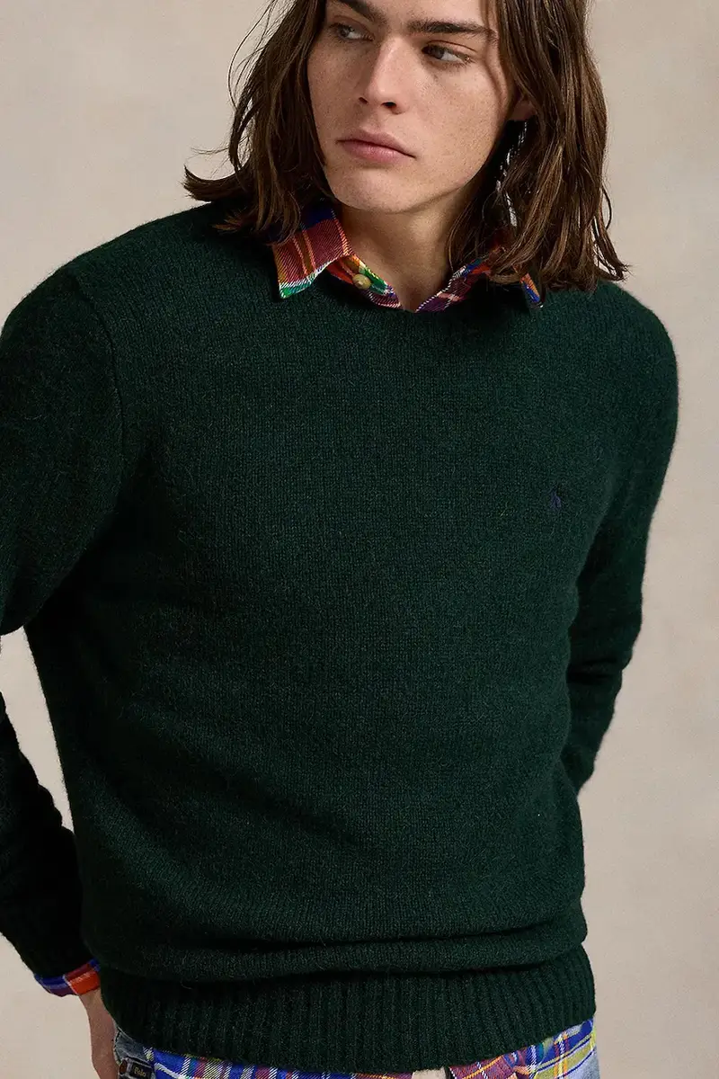 maglione in lana uomo colore beige 710918805 Verde miniatura 4