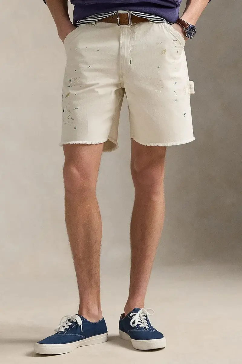 pantaloncini in cotone Flat Front Bianco miniatura 2