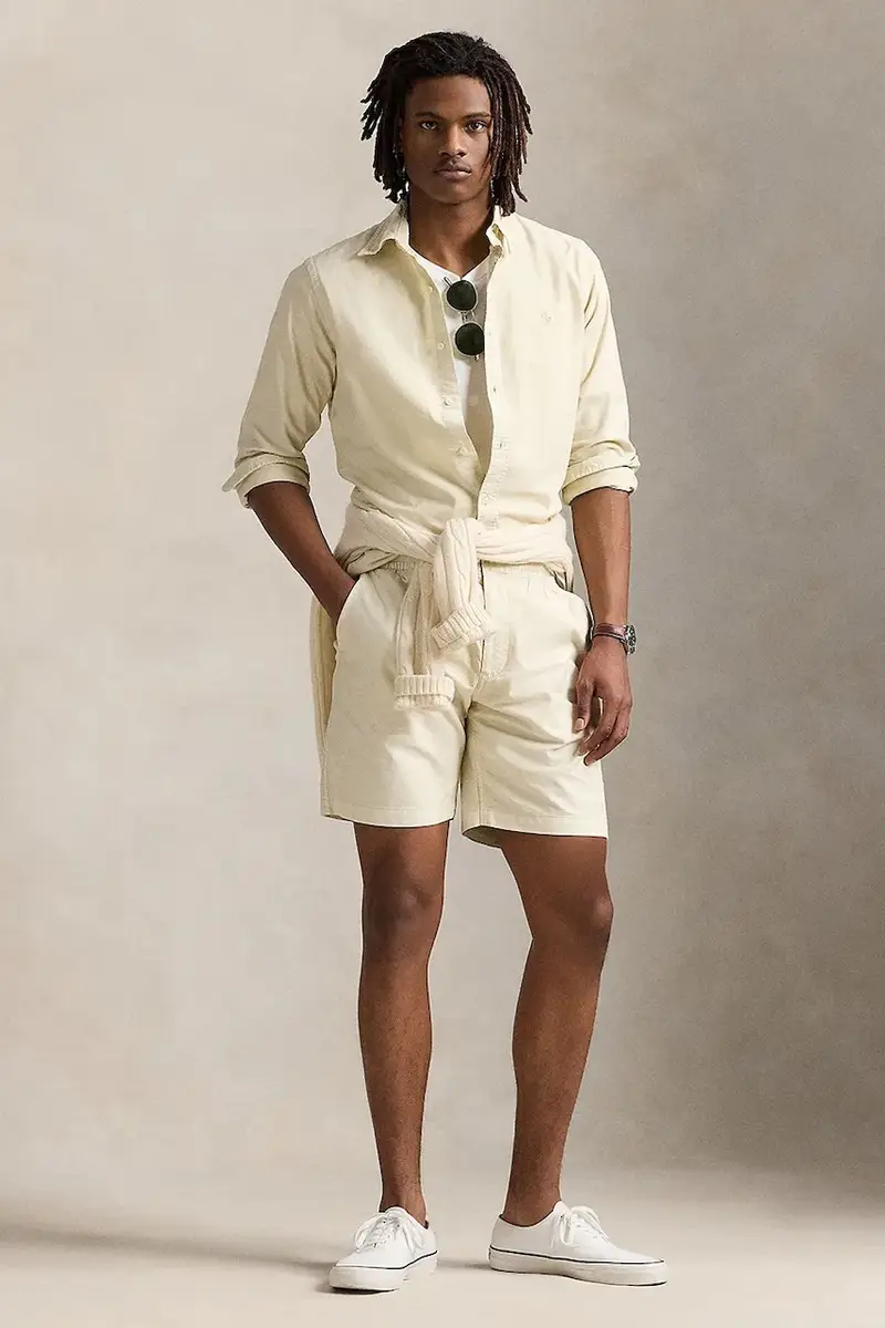 pantaloncini in cotone Flat Front uomo colore beige 710958587