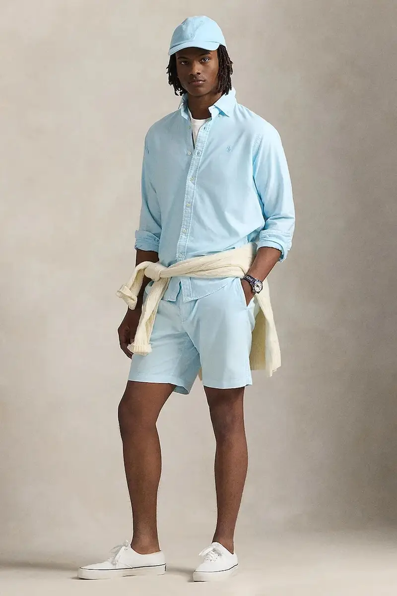 pantaloncini in cotone Flat Front uomo colore blu 710958587