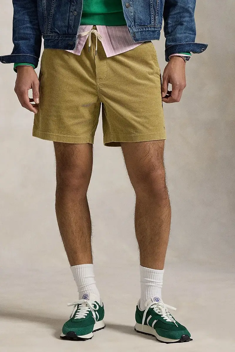 pantaloncini in velluto a coste colore blu navy 710800214 Beige miniatura 2