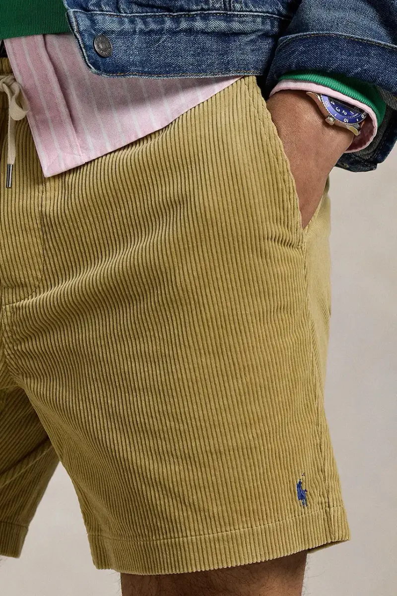 pantaloncini in velluto a coste colore blu navy 710800214 Beige miniatura 4