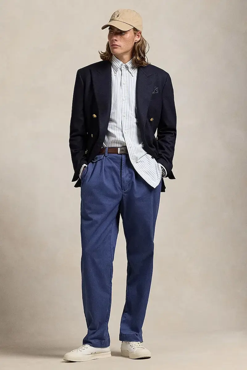 pantaloni in cotone colore beige 710850209 Blu navy