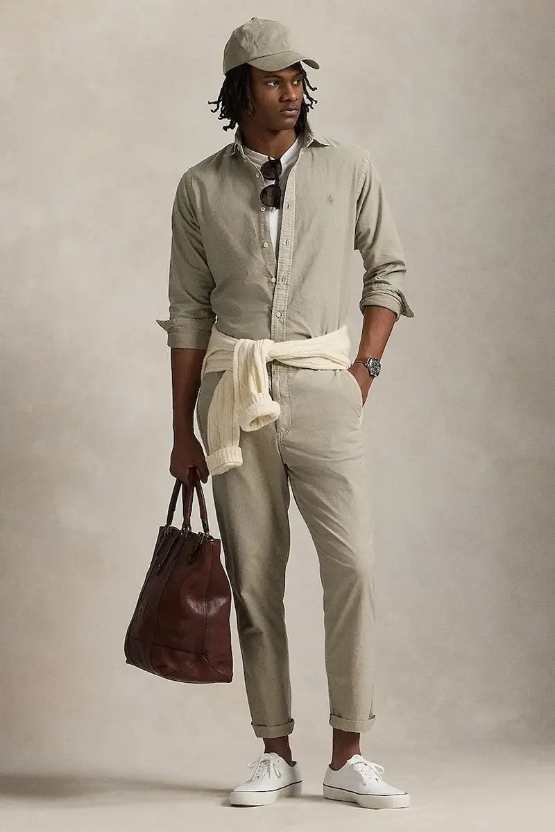 pantaloni in cotone Flat Front uomo colore beige 710958589