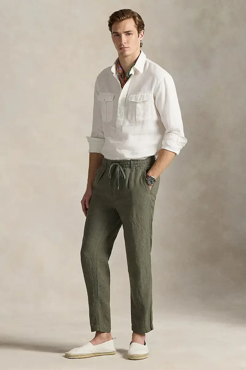 pantaloni in lino colore bianco 710940611 Verde miniatura 3