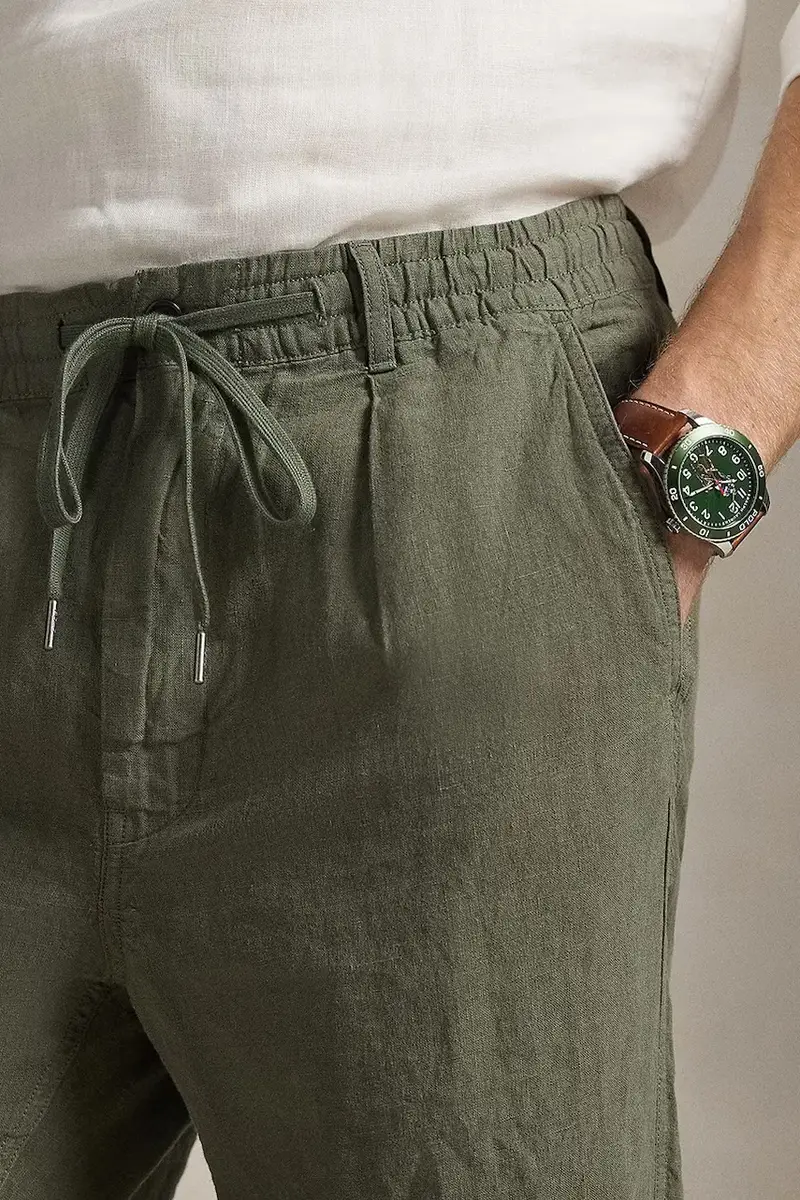 pantaloni in lino colore bianco 710940611 Verde miniatura 4