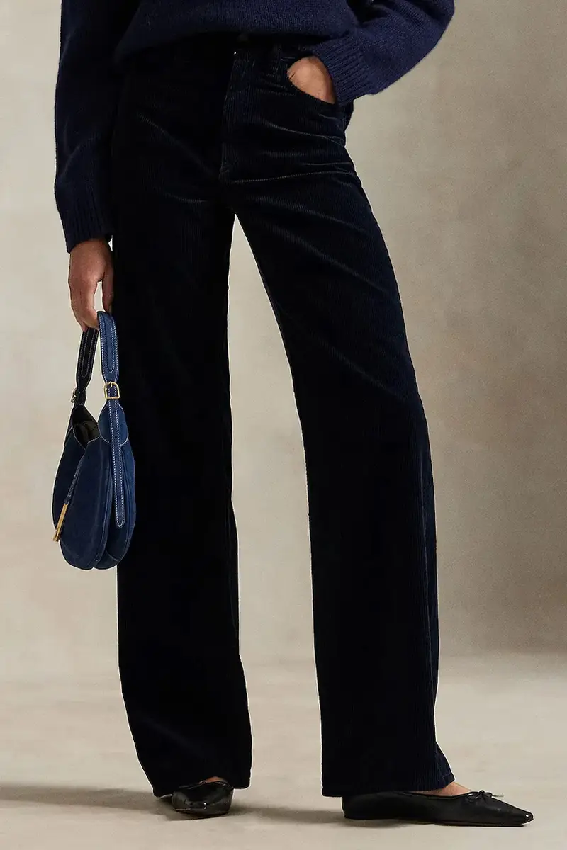 pantaloni in velluto a coste donna colore blu navy 211A87463 miniatura 2