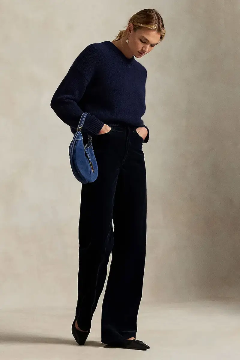 pantaloni in velluto a coste donna colore blu navy 211A87463