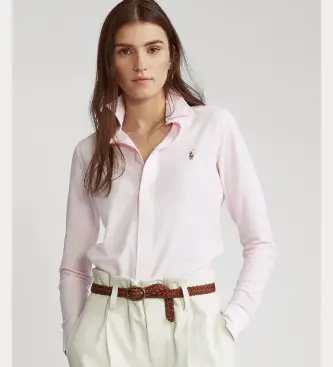 per donna 211664416001 Camicia Oxford lavorata a maglia a righe rosa (S), Casual, Cotone, Manica lunga