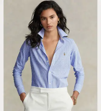 per donna 211664416002 Camicia Oxford lavorata a maglia a righe blu (M), Casual, Cotone, Manica lunga