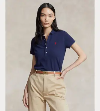 per donna 211870245002 Polo elasticizzata slim fit blu navy (M), Casual, Cotone, Manica corta