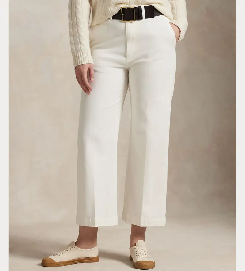 per donna 211873988002 Pantaloni chino bianchi a gamba larga (34), Bianco, Casual, Cotone