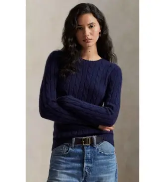 per donna 211880516003 Maglione in cotone lavorato a maglia a trecce blu navy (XXS), Casual, Chachemire, Manica lunga